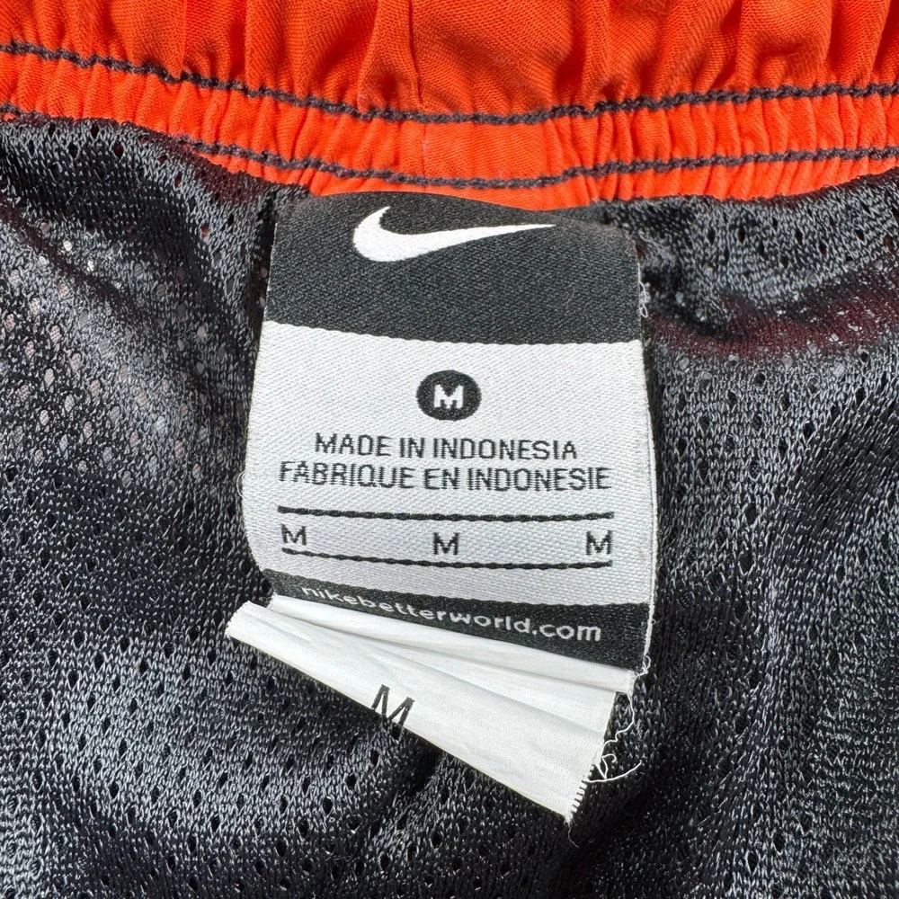Nike‎ Mens Swim Trunks Board Shorts Black Orange Striped Medium Mesh Lined